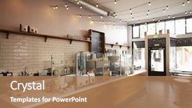  Presentation with bar - Colorful PPT layouts enhanced with coffee - empty cafe or bar interior backdrop and a coral colored foreground