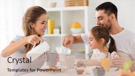  Presentation with breakfast - Presentation consisting of coffee - family eating and people concept background and a soft green colored foreground