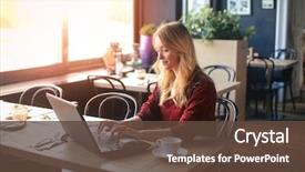  Presentation with keyboard - Cool new presentation theme with coffee - girl typing on the keyboard backdrop and a tawny brown colored foreground