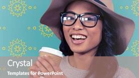  Presentation with summer sun - PPT theme featuring coffee against yellow sun pattern background and a coral colored foreground