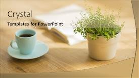  Presentation with coffee book - Presentation design having coffee-and-a-book background and a lemonade colored foreground