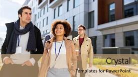  Presentation with international education - Slide set with coffee and conference badge background and a coral colored foreground