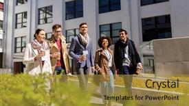  Presentation with international education - PPT theme with coffee and conference badge background and a gold colored foreground