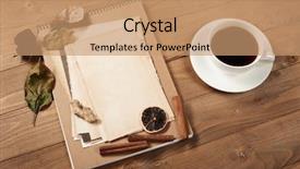  Presentation with old music sheet - Amazing slide deck having coffee and cookies with old backdrop and a coral colored foreground