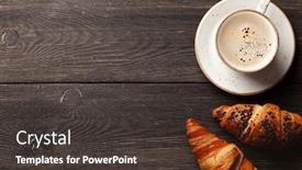  Presentation with top view - PPT theme enhanced with coffee-and-croissants-on-wooden background and a tawny brown colored foreground