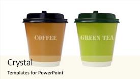  Presentation with paper cups - PPT theme featuring coffee and green tea background and a lemonade colored foreground