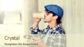  Presentation with coffee music - Beautiful PPT layouts featuring coffee and listening to music backdrop and a  colored foreground