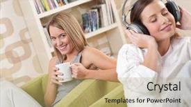  Presentation with coffee music - Cool new slide set with coffee and listening to music backdrop and a  colored foreground