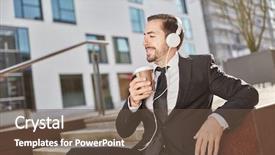  Presentation with coffee music - Audience pleasing PPT theme consisting of coffee and listening to music backdrop and a  colored foreground