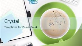  Presentation with japanese new year above view - PPT layouts consisting of coffee and office supplies view background and a sky blue colored foreground