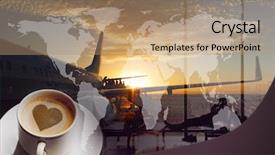  Presentation with airport city - Slide deck with coffee and traveling the world background and a coral colored foreground