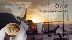  Presentation with airport city - Amazing theme having coffee and traveling the world backdrop and a coral colored foreground