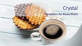  Presentation with dark vintage wood table texture - Cool new theme with coffee and waffles on wooden backdrop and a  colored foreground