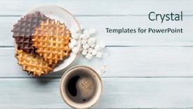  Presentation with waffles - Slides enhanced with coffee and waffles top view background and a  colored foreground