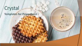  Presentation with waffles - PPT theme featuring coffee and waffles top view background and a sky blue colored foreground