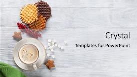  Presentation with empty of wood table top - Amazing presentation theme having coffee and waffles with berries backdrop and a  colored foreground