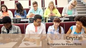  Presentation with international education - Amazing slide deck having coffee at lecture hall backdrop and a coral colored foreground