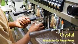  Presentation with machine shop - Presentation design having coffee at the espresso machine background and a tawny brown colored foreground