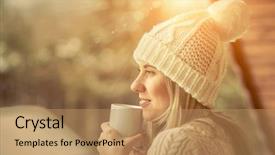  Presentation with winter weather - Colorful slide set enhanced with coffee at the winter backdrop and a coral colored foreground