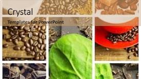  Presentation with coffee chocolate - Beautiful presentation design featuring coffee beans and cup against chocolate and basil backdrop and a coral colored foreground