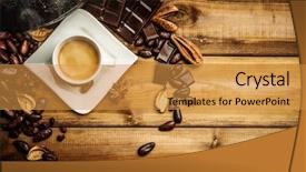  Presentation with cup coffee - Presentation theme featuring coffee beans and dark chocolate background and a  colored foreground