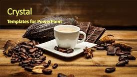  Presentation with dark vintage wood table texture - Colorful presentation design enhanced with coffee beans and dark chocolate backdrop and a  colored foreground