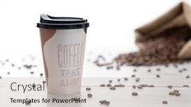  Presentation with coffee beans - PPT theme enhanced with coffee-beans-and-disposable-cup background and a soft green colored foreground