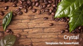  Presentation with green coffee beans - Beautiful theme featuring coffee beans and green leaves backdrop and a tawny brown colored foreground