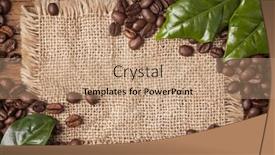  Presentation with green coffee beans - Slide set with coffee beans and green leaves on wooden background background and a coral colored foreground