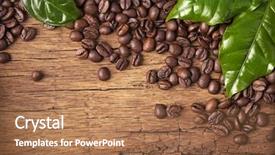  Presentation with green coffee beans - Beautiful slide deck featuring coffee beans and green leaves backdrop and a coral colored foreground