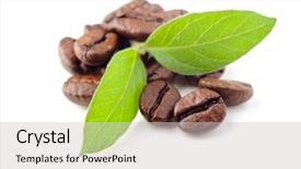  Presentation with beans - Slides having coffee beans and leaf background and a  colored foreground