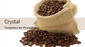  Presentation with coffee beans on a white - Presentation design with coffee beans in a burlap background and a coral colored foreground