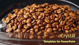  Presentation with coffee container - Slide deck with coffee-beans-in-coffeemaker-bean background and a tawny brown colored foreground