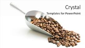  Presentation with coffee beans on a white - Beautiful presentation design featuring coffee beans in metal scoop backdrop and a white colored foreground