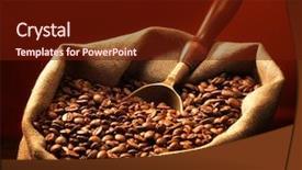  Presentation with sack of coffee beans - Cool new PPT theme with coffee beans on burlap sack backdrop and a tawny brown colored foreground