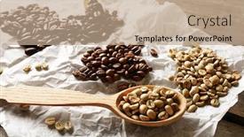  Presentation with parchment - Beautiful slide deck featuring coffee-beans-on-crumpled-parchment backdrop and a coral colored foreground