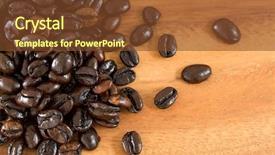  Presentation with coffe - Theme consisting of coffee beans on wood background background and a tawny brown colored foreground