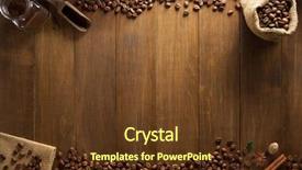  Presentation with coffee beans - Theme enhanced with coffee beans on wooden background background and a tawny brown colored foreground
