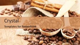  Presentation with coffee beans - Presentation design enhanced with coffee beans on table close background and a coral colored foreground
