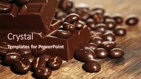  Presentation with coffee chocolate - Slide set enhanced with coffee beans with chocolate glaze and dark chocolate on wooden background background and a tawny brown colored foreground