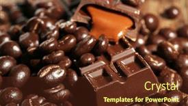  Presentation with coffee chocolate - PPT theme having coffee beans with chocolate glaze and dark chocolate on wooden background background and a tawny brown colored foreground