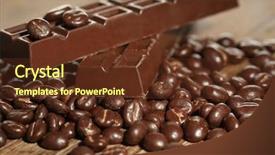  Presentation with coffee chocolate - Theme consisting of coffee beans with chocolate glaze and dark chocolate on wooden background background and a tawny brown colored foreground
