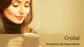  Presentation with tea coffee - PPT layouts featuring coffee beautiful girl drinking tea background and a yellow colored foreground