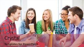  Presentation with students - Audience pleasing PPT theme consisting of coffee break - education concept - students communicating backdrop and a red colored foreground