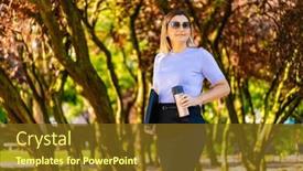  Presentation with coffee - Slide deck consisting of coffee-break-beautiful-woman-walking background and a tawny brown colored foreground