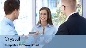  Presentation with cold brew coffee - Amazing slide set having coffee break in office coworkers backdrop and a light blue colored foreground