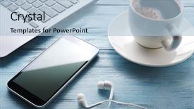  Presentation with coffee - Audience pleasing PPT theme consisting of coffee break office table backdrop and a light blue colored foreground