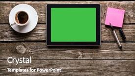  Presentation with wooden desk cup - Presentation design featuring coffee break with web background and a tawny brown colored foreground