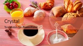  Presentation with orange juice - Colorful presentation theme enhanced with coffee breakfast with orange juice backdrop and a coral colored foreground