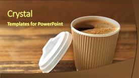  Presentation with cardboard - Audience pleasing slide set consisting of coffee cardboard cup on wooden backdrop and a tawny brown colored foreground